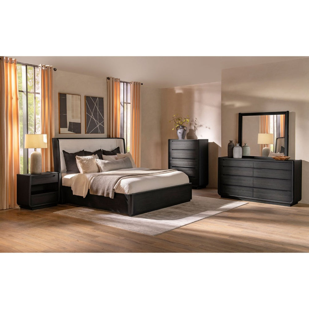 English Elm Bangor Queen Bedroom Set Wingback Tufted Headboard Burnished Black Five Piece Suite B062S02169