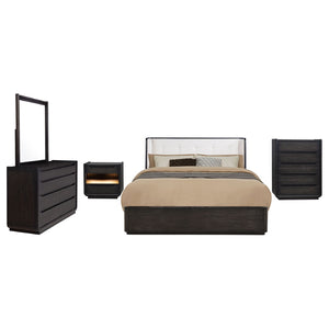 English Elm Bangor Eastern King Bedroom Set Wingback Tufted Headboard Burnished Black Finish B062S02171