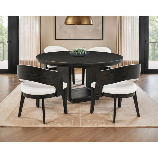 English Elm Bangor Five Piece Round Pedestal Dining Set with Barrel Back Arm Chairs in Cream B062S02172