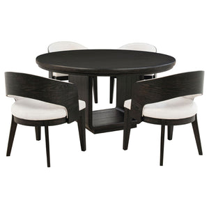 English Elm Bangor Five Piece Round Pedestal Dining Set with Barrel Back Arm Chairs in Cream B062S02172