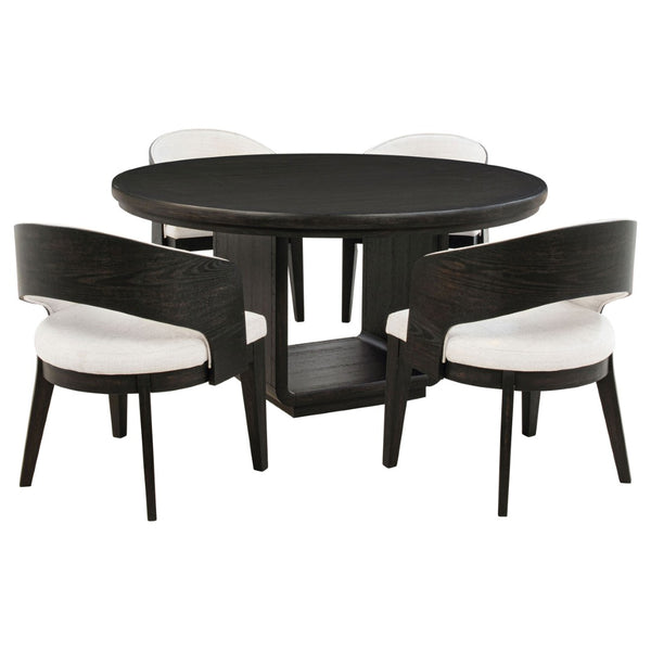 English Elm Bangor Five Piece Round Pedestal Dining Set with Barrel Back Arm Chairs in Cream B062S02172