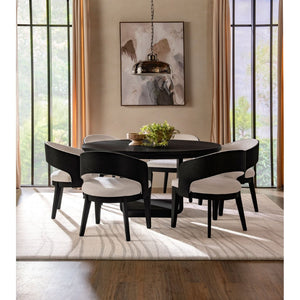 English Elm Bangor Seven Piece Round Dining Set with Pedestal Base and Barrel Back Arm Chairs B062S02173