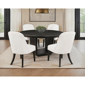 English Elm Bangor Round Pedestal Dining Set with Channel Back Chairs in Ash Veneer B062S02174