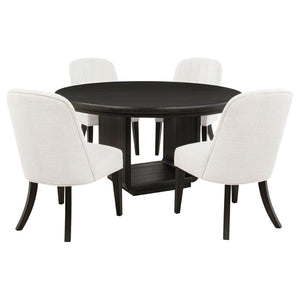 English Elm Bangor Round Pedestal Dining Set with Channel Back Chairs in Ash Veneer B062S02174