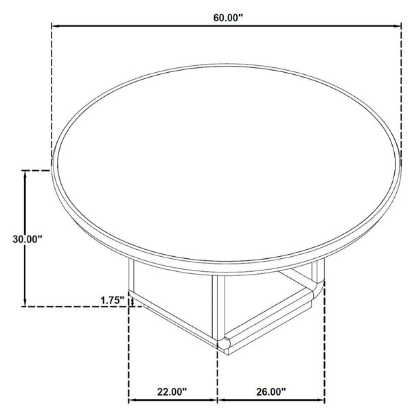 English Elm Bangor Round Pedestal Dining Set Seats Six with Channel Upholstered Cream Chairs B062S02175