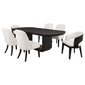 English Elm Bangor Expandable Rectangular Dining Set with Barrel Back Armchairs in Cream B062S02176