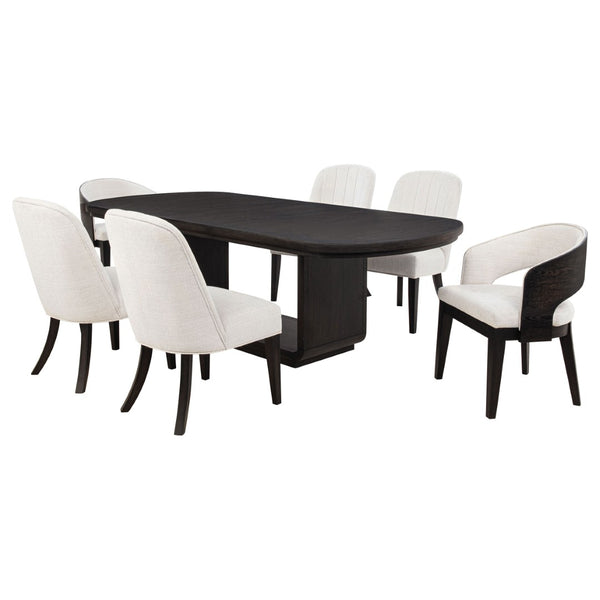 English Elm Bangor Expandable Rectangular Dining Set with Barrel Back Armchairs in Cream B062S02176
