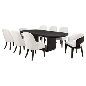 English Elm Bangor Nine Piece Rectangular Dining Set with Barrel Back Chairs in Cream Fabric B062S02177