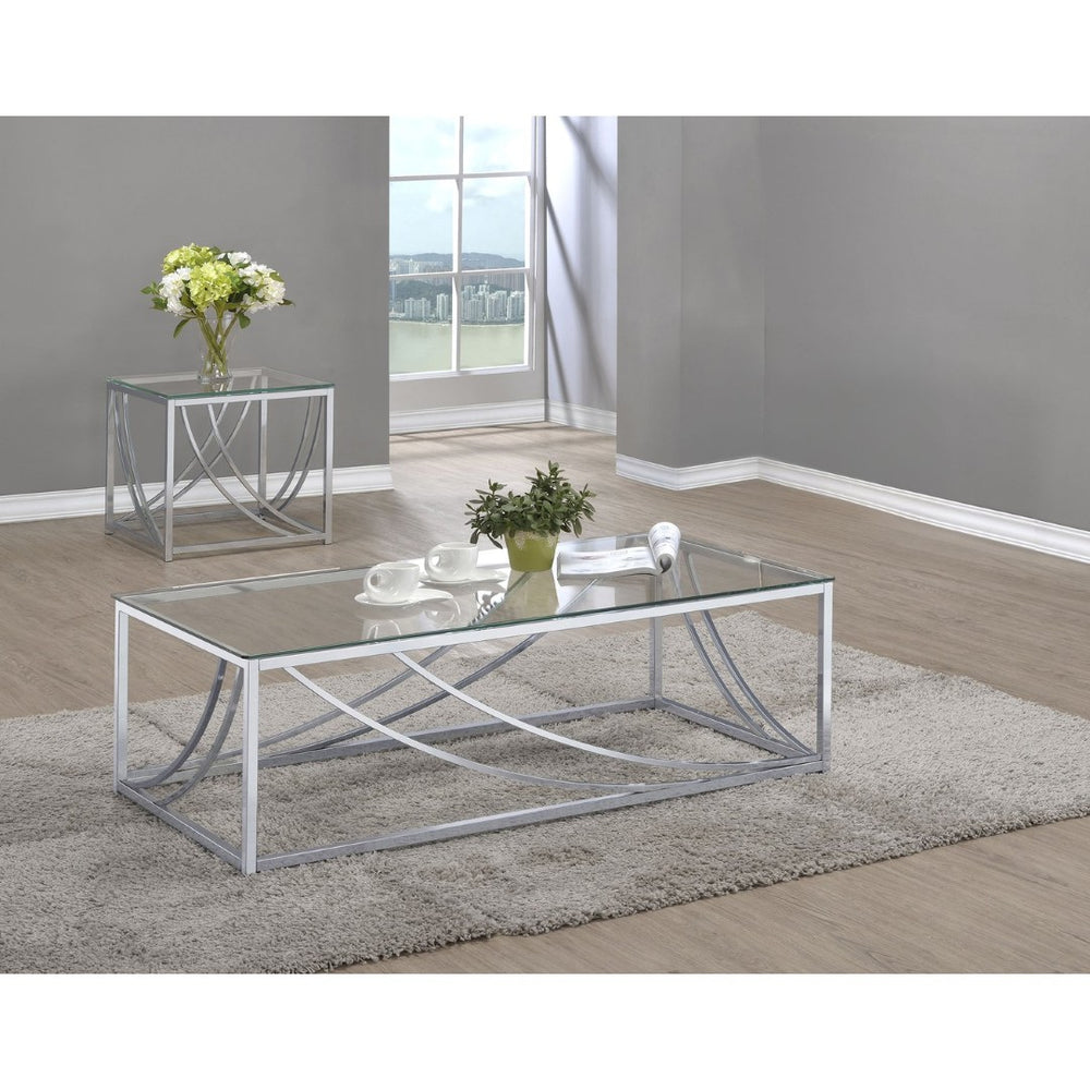 English Elm Kempton Sculptural Chrome Glass Living Room Coffee and End Table Set B062S02178
