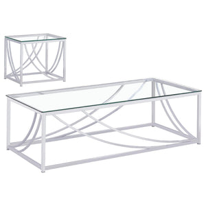 English Elm Kempton Sculptural Chrome Glass Living Room Coffee and End Table Set B062S02178