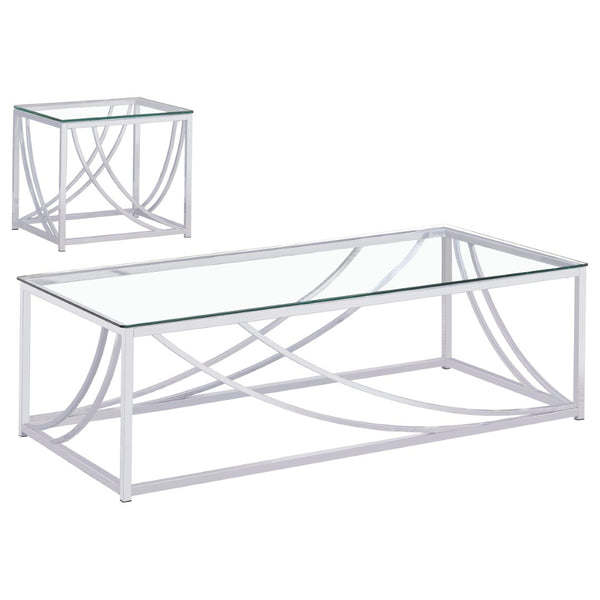 English Elm Kempton Sculptural Chrome Glass Living Room Coffee and End Table Set B062S02178