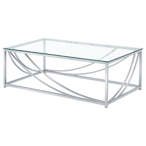 English Elm Kempton Sculptural Chrome Glass Living Room Coffee and End Table Set B062S02178