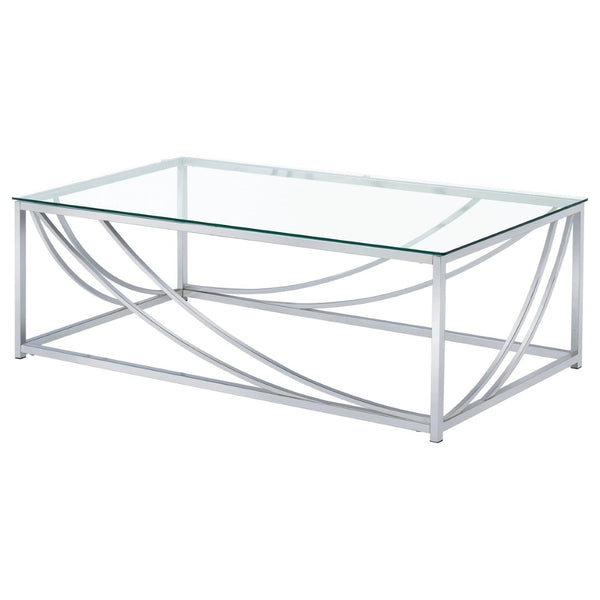 English Elm Kempton Sculptural Chrome Glass Living Room Coffee and End Table Set B062S02178