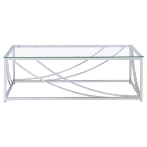 English Elm Kempton Sculptural Chrome Glass Living Room Coffee and End Table Set B062S02178