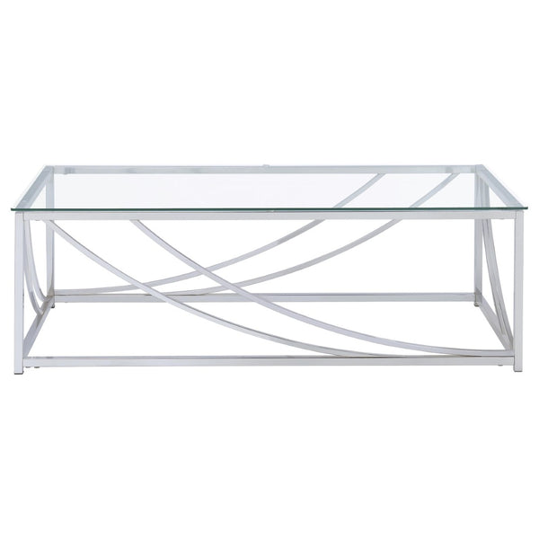 English Elm Kempton Sculptural Chrome Glass Living Room Coffee and End Table Set B062S02178