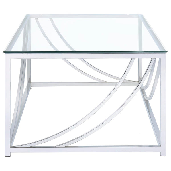 English Elm Kempton Sculptural Chrome Glass Living Room Coffee and End Table Set B062S02178