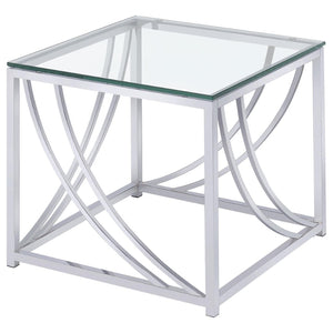 English Elm Kempton Sculptural Chrome Glass Living Room Coffee and End Table Set B062S02178