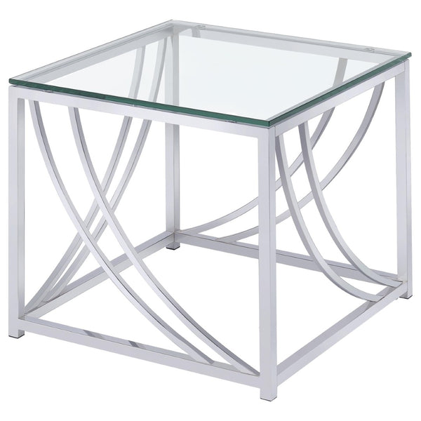 English Elm Kempton Sculptural Chrome Glass Living Room Coffee and End Table Set B062S02178