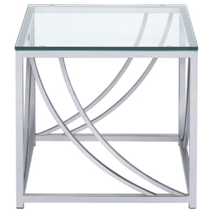 English Elm Kempton Sculptural Chrome Glass Living Room Coffee and End Table Set B062S02178