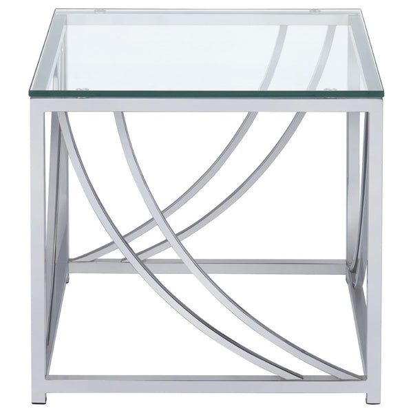 English Elm Kempton Sculptural Chrome Glass Living Room Coffee and End Table Set B062S02178