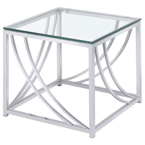 English Elm Kempton Tempered Glass and Polished Chrome Three Piece Living Room Table Set B062S02179