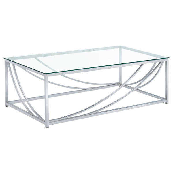 English Elm Kempton Tempered Glass and Polished Chrome Three Piece Living Room Table Set B062S02179