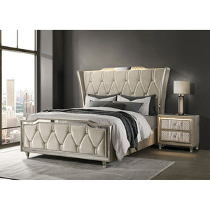 English Elm Mika Wingback Queen Bed with LED Crown Lighting and Button Tufted Geometric Upholstery B062S02181