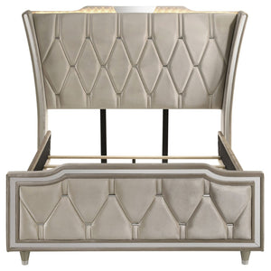 English Elm Mika Wingback Queen Bed with LED Crown Lighting and Button Tufted Geometric Upholstery B062S02181