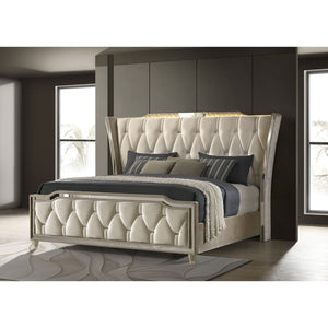English Elm Mika Wingback Velvet Eastern King Bed with LED Crown Lighting and Tufted Headboard B062S02182