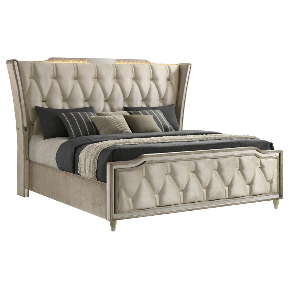 English Elm Mika Wingback Velvet Eastern King Bed with LED Crown Lighting and Tufted Headboard B062S02182