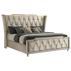 English Elm Mika Wingback Velvet Eastern King Bed with LED Crown Lighting and Tufted Headboard B062S02182