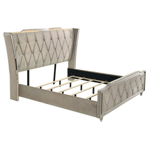 English Elm Mika Wingback Velvet Eastern King Bed with LED Crown Lighting and Tufted Headboard B062S02182