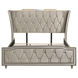 English Elm Mika Wingback Velvet Eastern King Bed with LED Crown Lighting and Tufted Headboard B062S02182