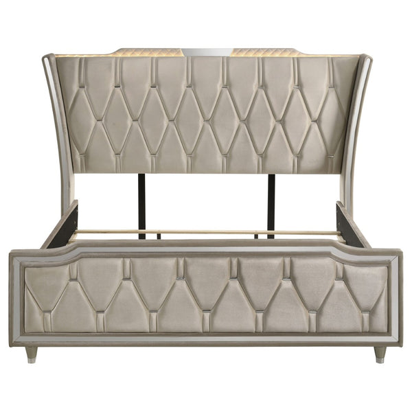 English Elm Mika Wingback Velvet Eastern King Bed with LED Crown Lighting and Tufted Headboard B062S02182