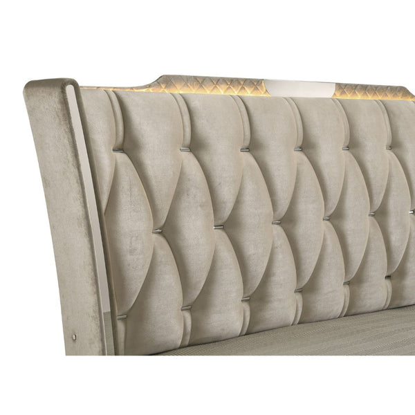English Elm Mika Wingback Velvet Eastern King Bed with LED Crown Lighting and Tufted Headboard B062S02182