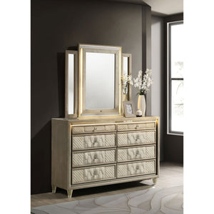 English Elm Mika Eight Drawer Velvet Dresser with LED Mirror Crystal Pulls Glam Bedroom B062S02183