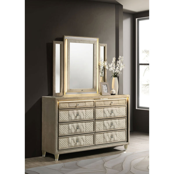 English Elm Mika Eight Drawer Velvet Dresser with LED Mirror Crystal Pulls Glam Bedroom B062S02183