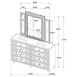 English Elm Mika Eight Drawer Velvet Dresser with LED Mirror Crystal Pulls Glam Bedroom B062S02183