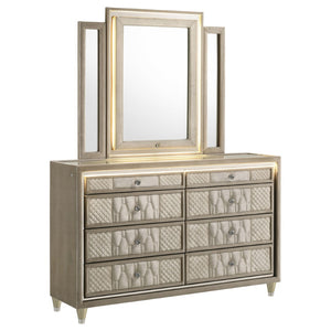 English Elm Mika Eight Drawer Velvet Dresser with LED Mirror Crystal Pulls Glam Bedroom B062S02183