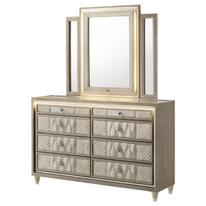 English Elm Mika Eight Drawer Velvet Dresser with LED Mirror Crystal Pulls Glam Bedroom B062S02183