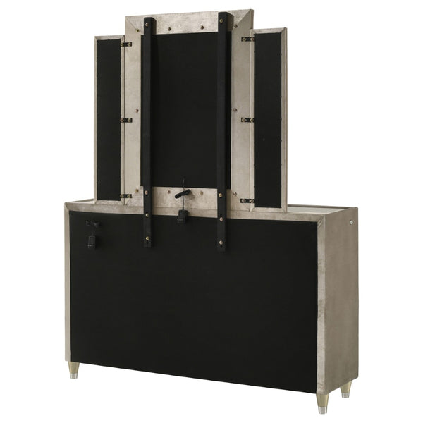English Elm Mika Eight Drawer Velvet Dresser with LED Mirror Crystal Pulls Glam Bedroom B062S02183