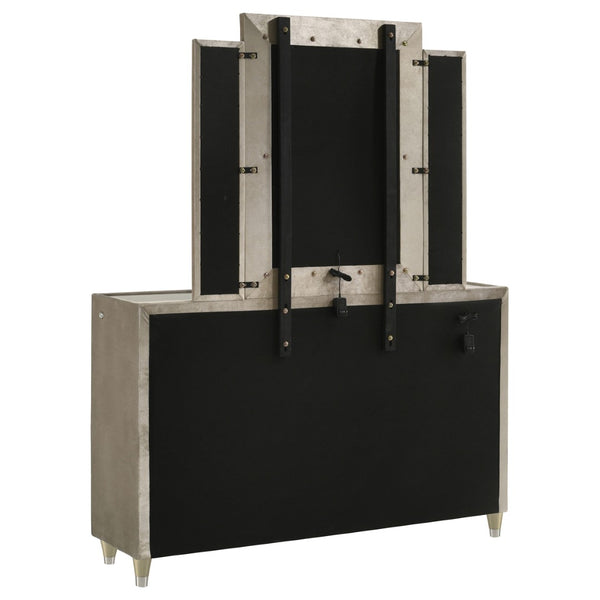 English Elm Mika Eight Drawer Velvet Dresser with LED Mirror Crystal Pulls Glam Bedroom B062S02183