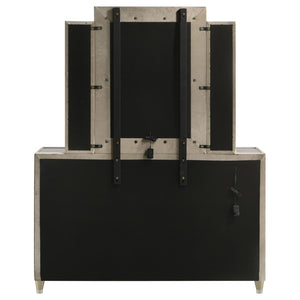 English Elm Mika Eight Drawer Velvet Dresser with LED Mirror Crystal Pulls Glam Bedroom B062S02183