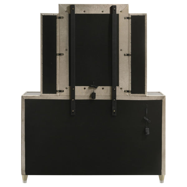 English Elm Mika Eight Drawer Velvet Dresser with LED Mirror Crystal Pulls Glam Bedroom B062S02183