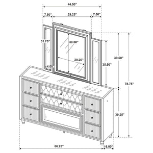 English Elm Mika Eight Drawer Upholstered Dresser with LED Fireplace and Glam Mirror Set B062S02184