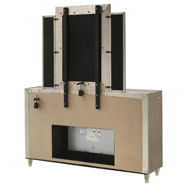 English Elm Mika Eight Drawer Upholstered Dresser with LED Fireplace and Glam Mirror Set B062S02184