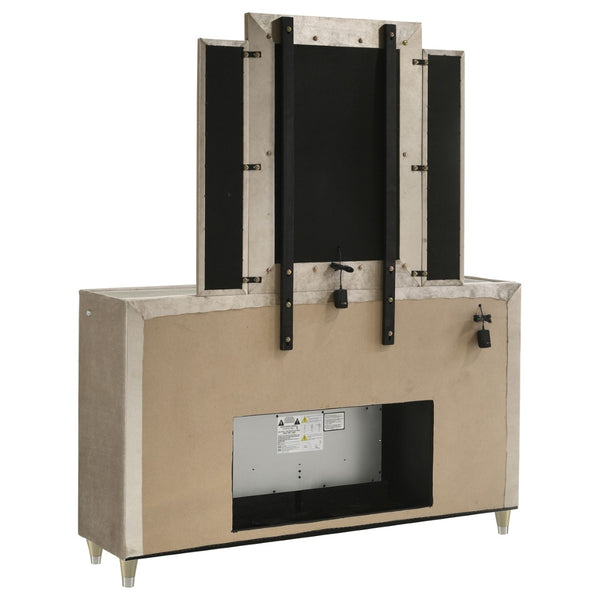 English Elm Mika Eight Drawer Upholstered Dresser with LED Fireplace and Glam Mirror Set B062S02184