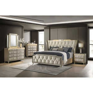 English Elm Mika Queen Bedroom Set Velvet Upholstered Glam Design with LED Lighting Crystal Knobs B062S02186