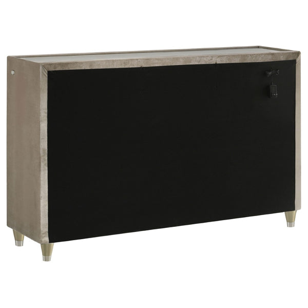 English Elm Mika Queen Bedroom Set Velvet Upholstered Glam Design with LED Lighting Crystal Knobs B062S02186