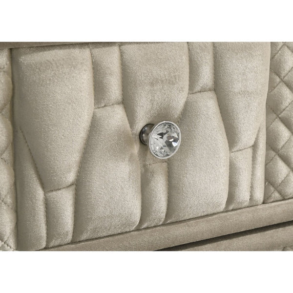 English Elm Mika Queen Bedroom Set Velvet Wingback Bed with Fireplace Dresser and LED Lighting B062S02188